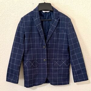 Cat & Jack Windowpane Plaid Navy Blue Blazer Suit Coat Jacket Boys Size 6